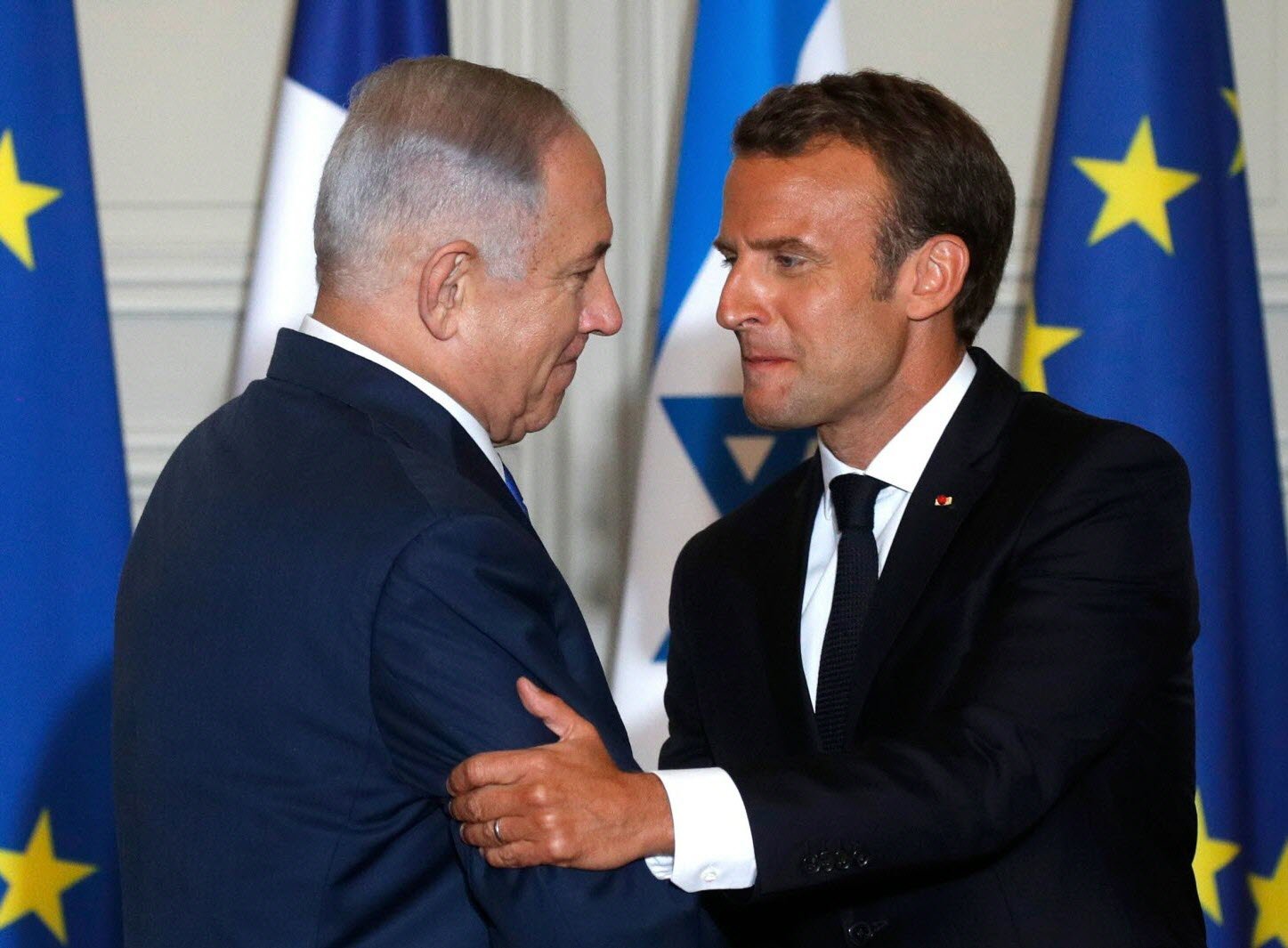 benjamin netanyahou a ete accueilli cordialement par le president francais photo philippe wojazer afp 1528230032