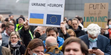 russia ukraine war protest EU brussels GettyImages 1238852070