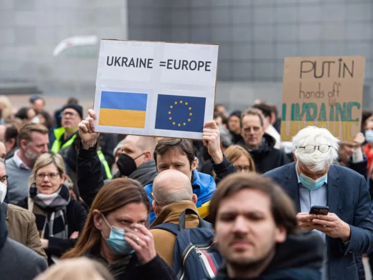 russia ukraine war protest EU brussels GettyImages 1238852070